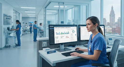 Modern medical facility with software monitoring displays
